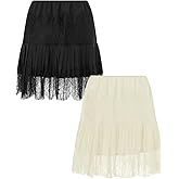 niyokki Women's Y2k Vintage Skirts Lace Slip Skirt Pleated Ruffle Floral Lace Tiered Short Mini Underskirt