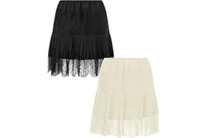 niyokki Women's Y2k Vintage Skirts Lace Slip Skirt Pleated Ruffle Floral Lace Tiered Short Mini Underskirt