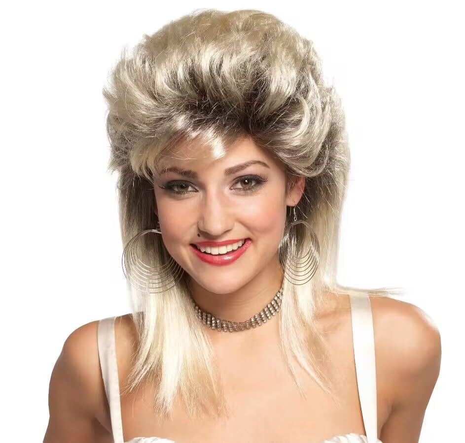 Siudus Blonde Mullet Wigs for Women 70s 80s Disco Synthetic Layered Shoulder Length Hair Funny Wigs for Daily Party Use