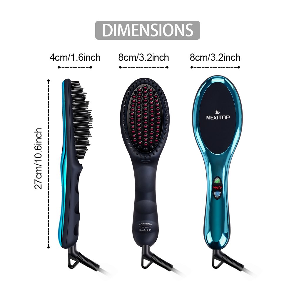 Ionic Hair Straightener Floating Brush for Silky Frizz Free Hair, Flexible Floating Massage Head Designed Anti-Scald Ceramic Straightening Hair Brush Comb + 4 Bonus Included (Mirror Blue)