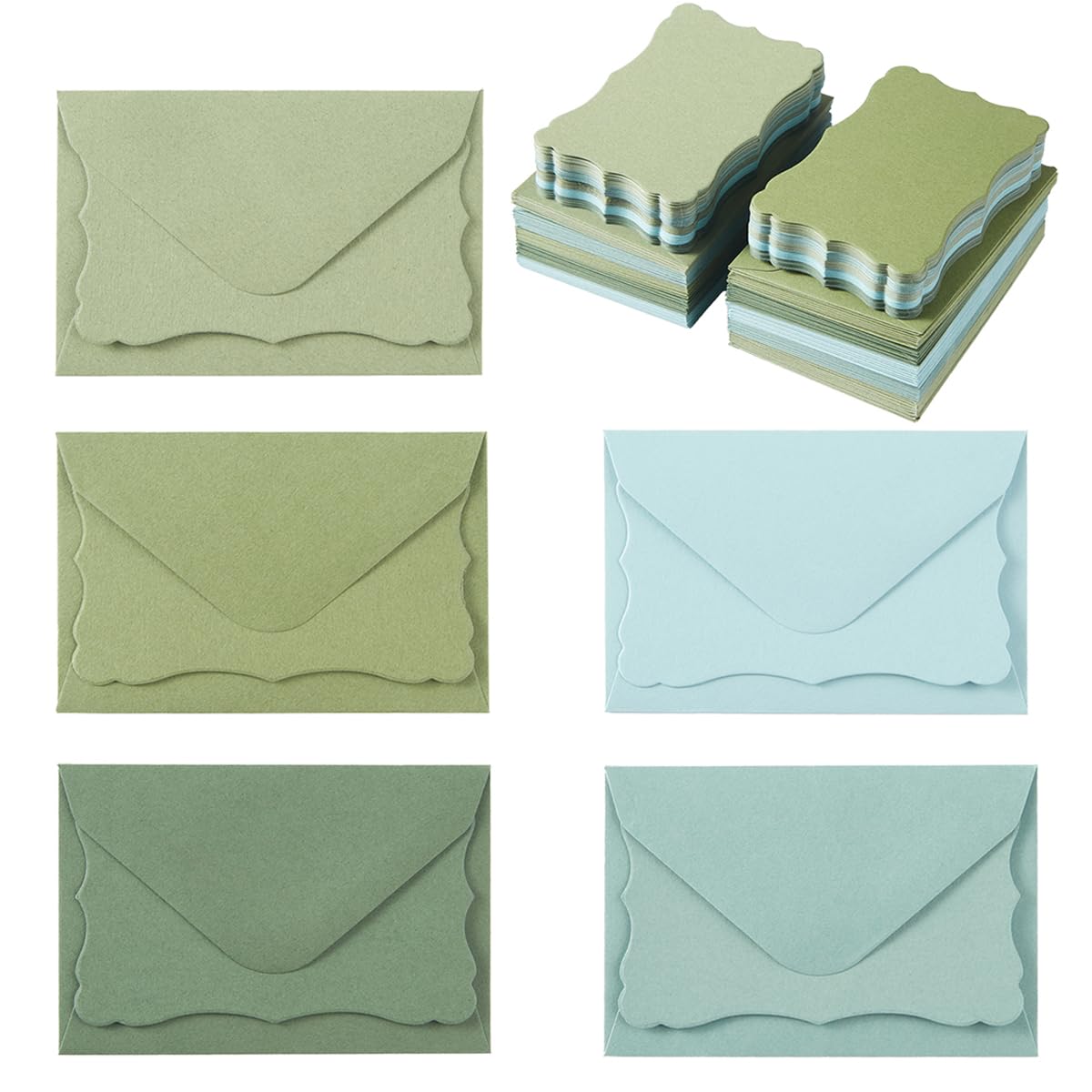 Photo 1 of 100 Pack Mini Envelopes with Note Cards in 5 Colors for Wedding, Birthday, Baby Showers, 4 x 2.7 Inches (Green)