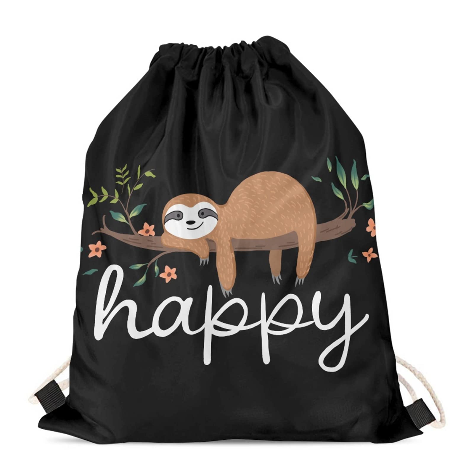Wanyint Cute Sloth Drawstring Backpack Cinch Gym Backpack, Funny and Adorable Animal on Tree Shoulder Bag for Travel Shopping Hiking Gym, Yoga Pouch