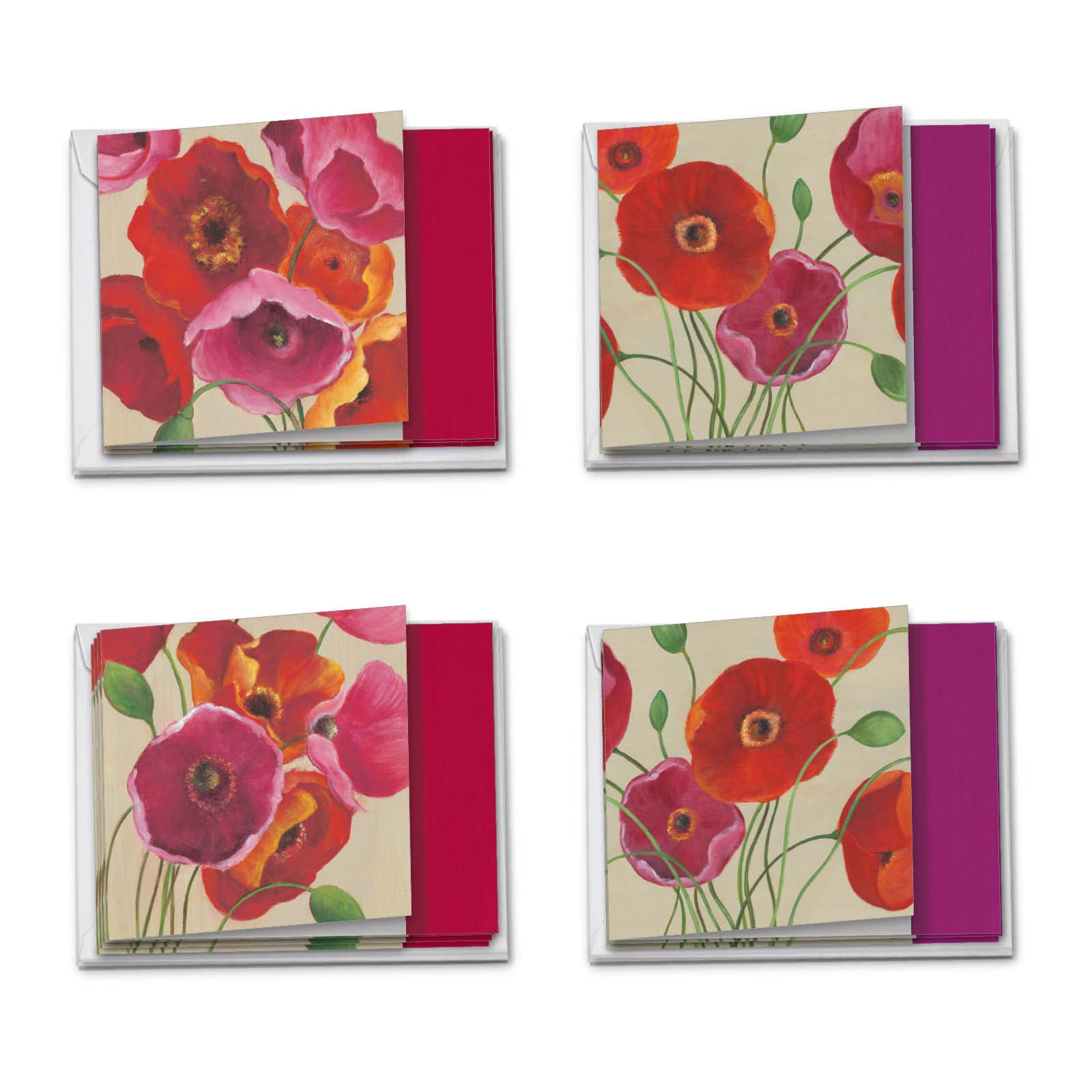 Painted Poppies - 12 Floral Thank You Greeting Cards with Envelopes (4 x 5.12 Inch) - Beautiful Floral Gratitude Appreciation Note Cards - Bulk Stationery Notecards (3 Each, 4 Designs) MQ4548TYG-B3x4