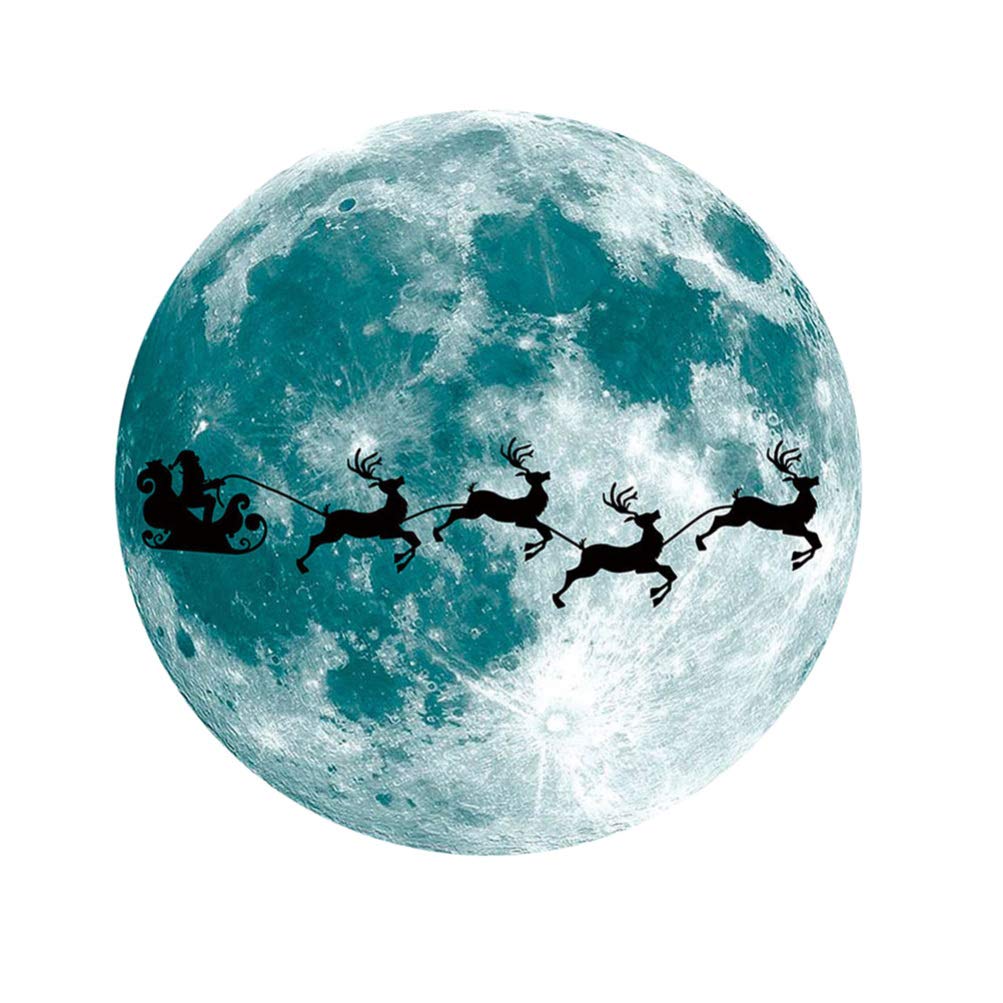 Glow in The Dark Christmas Wall Stickers Wall Decals Christmas Window Clings Santa on Sleigh Xmas Holiday Wall Decorations 30cm