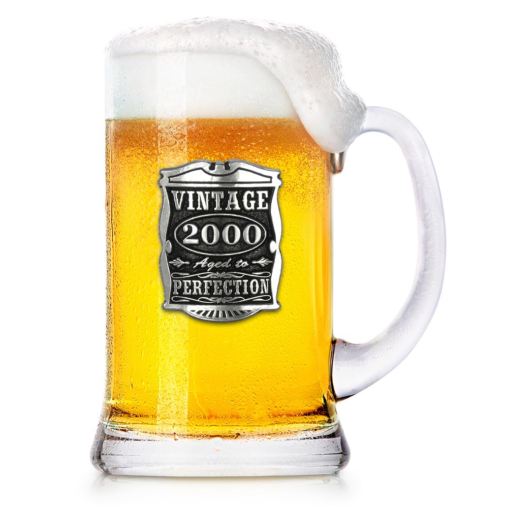 English Pewter Company 1 Pint Vintage Years 2000 25th Birthday or Anniversary Beer Mug Glass Tankard - Unique Gift Idea for Men [VIN033]