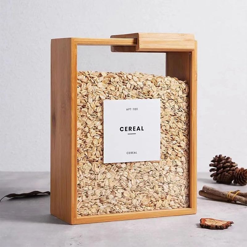 Velora World Bamboo 3L Food Dispenser for Kitchen – Airtight Food Storage Container with Writable Labels, Clear Cereal Dispenser for Rice, Flour, Pasta & Snacks, Space Saving Pantry Organizer