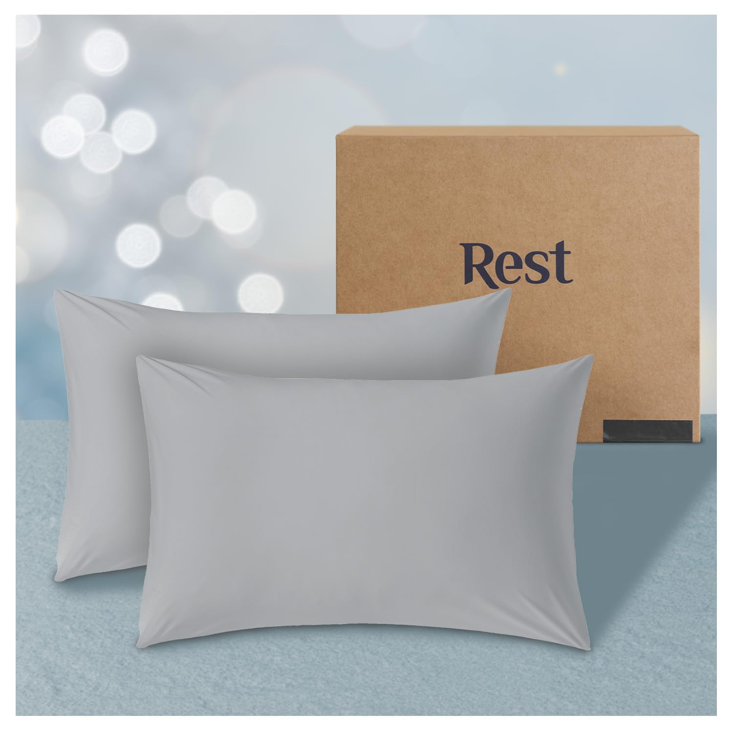 Photo 1 of REST® Evercool®+ Cooling Pillowcases Standard - 2 Pillowcases for Sensitive Skin, Silver Infused Fabric for Hygienic Sleep, Silky Smooth for Curly Hair, High Elastic for Snug Fit (19x29 inches)