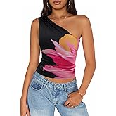 ZESICA Womens Summer Floral Going Out Tank Tops 2026 Off Shoulder Slim Fit Y2K Crop Mesh Top Beach Vacation Outfits
