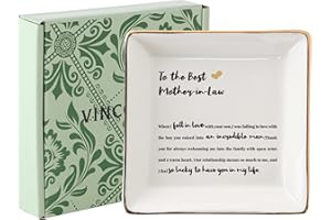 VINCOMIC Mother In Law Gifts From Daughter In Law Christmas Birthday Mother's Day Thanksgiving Day- Ceramic Ring Dish Jewelry Tray -I Feel So Lucky To Have You In My Life.