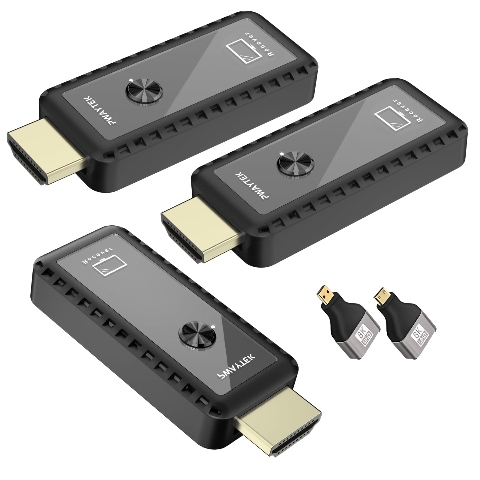 Photo 1 of **ISSUES PAIRING RECOMMENDED FOR PARTS*** Wireless HDMI Transmitter and 2 Receivers, 2.4G/5G Plug & Play Portable Wireless HDMI Extender Kit 50M/165FT for Streaming Video and Audio to Monitor from Laptop/PC/TV Box/Projector - Two Displays