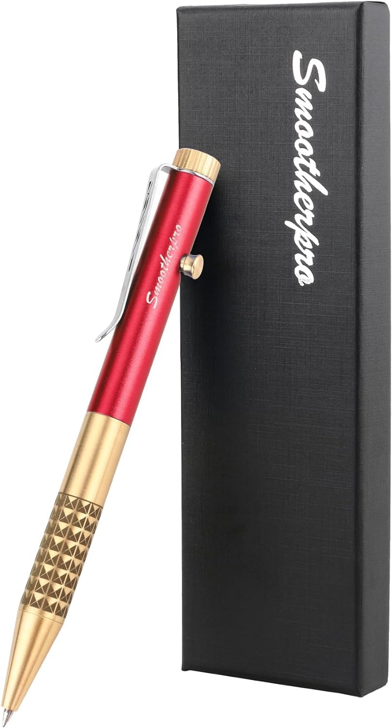 SMOOTHERPRO Solid Brass Ballpoint Pen Compatible with Pentel Refill for EDC Signature Office School Business Color Red (SG03R)