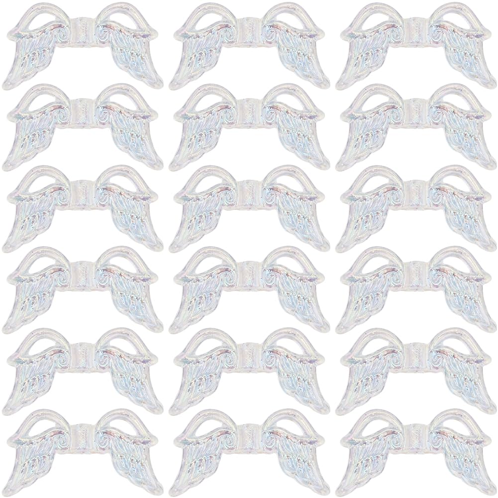 SUNNYCLUE 1 Box 200Pcs Wing Bead Angel Beads Bulk Plastic Hollow Clear AB Transparent Small Fairy Guardian Wings Loose Spacers Beads for Jewellery Making Charms Beading Bracelets Supplies DIY Crafts