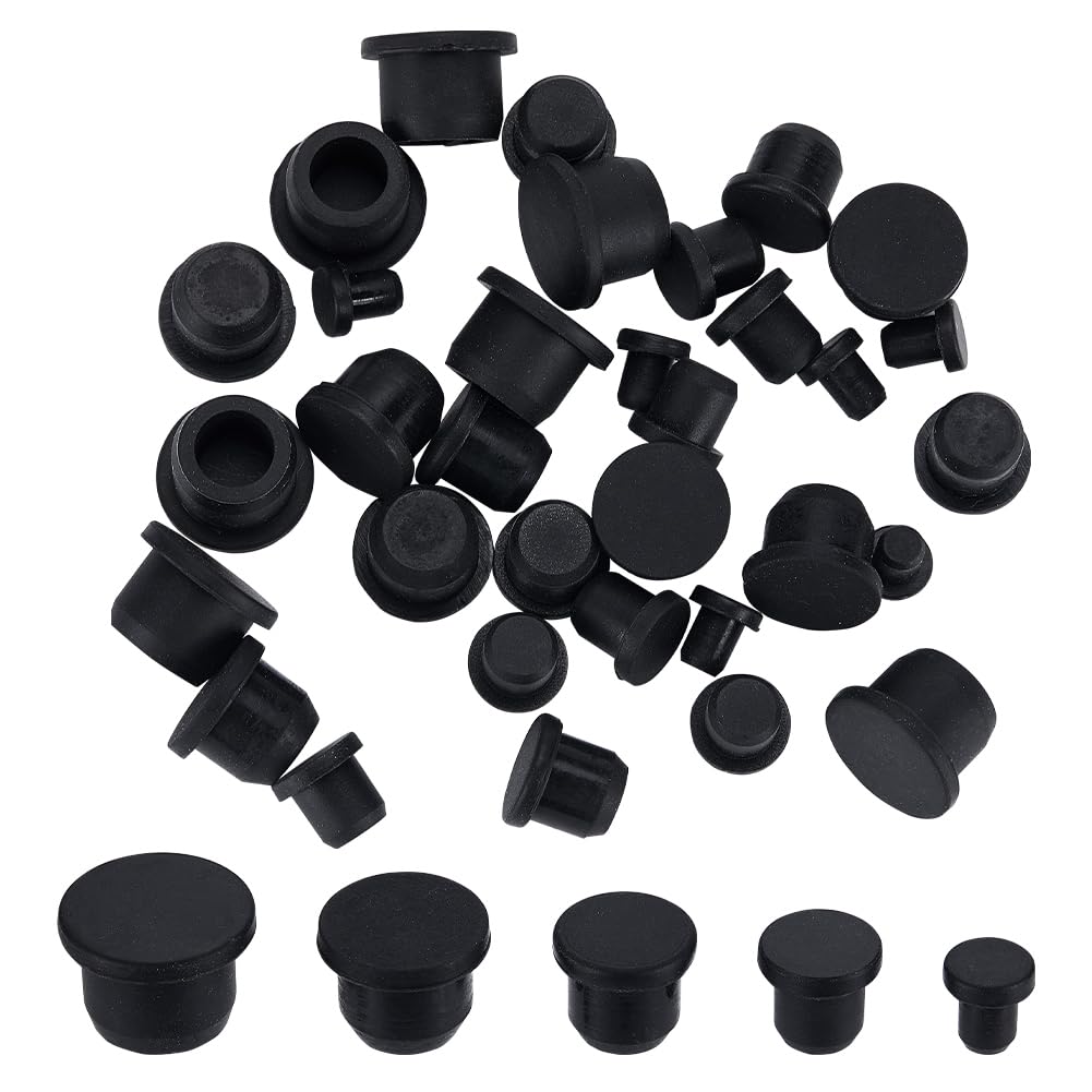 GORGECRAFT 40PCS 5 Sizes Black Silicone Stopper for Salt and Pepper Shakers 5.5/8.3/10.5/12.5/ 14mm Plug Stopper Replacement Insert Hole Plug Round End for Bottles Pipes Flower Pots Home Supplies — image 1