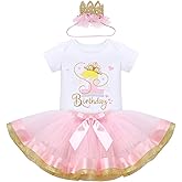 IBTOM CASTLE Baby Girl 1st 2nd 3rd Princess Birthday Outfit Romper Tutu Crown Set Cake Smash Photo Shoot