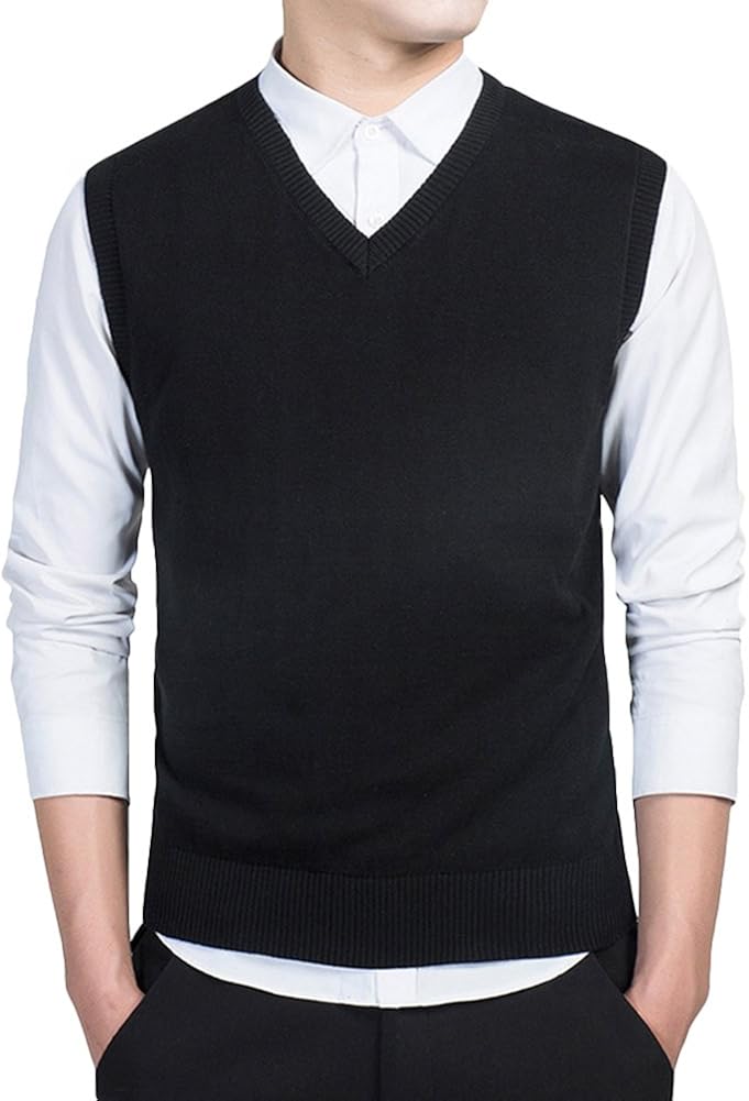 VERYCO Men's Knitted Tank Top Sweater Vest Plain Sleeveless V Neck
