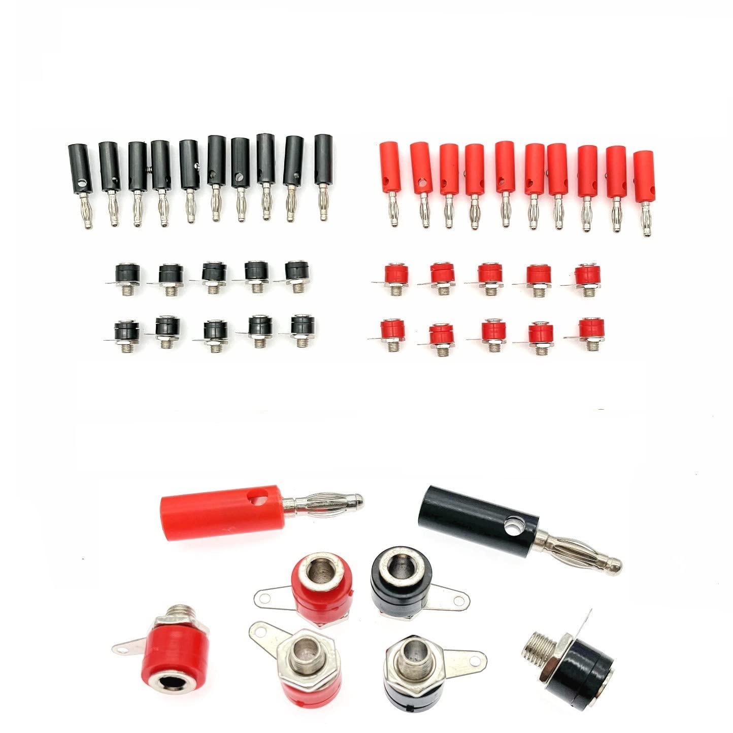 JZK 20 Pcs Banana plug 4mm + 20 Pcs speaker binding post terminal, banana plug socket connector kit for speaker, audio/video receiver, amplifiers systems
