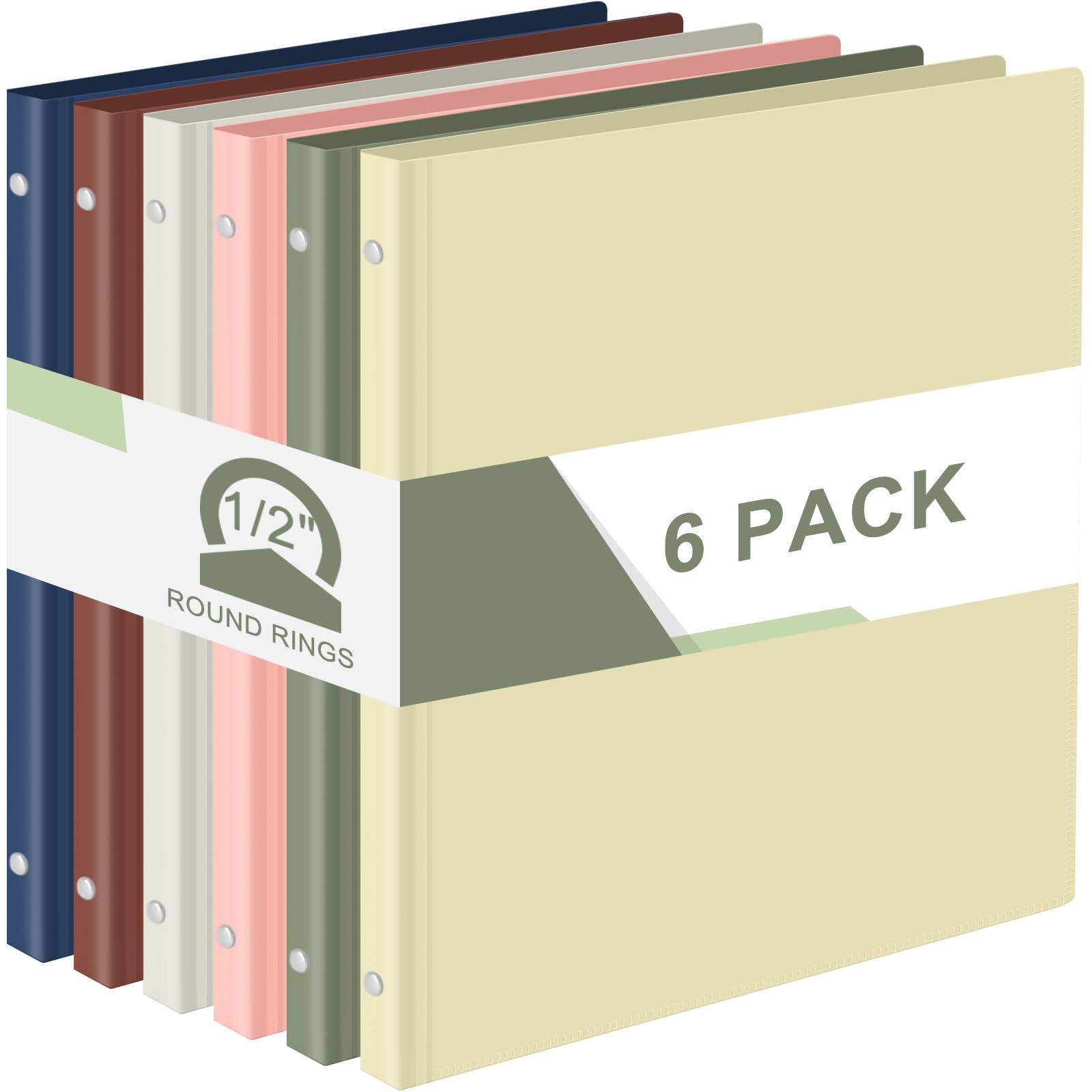 Photo 1 of Fulmoon 6 Pack Plastic 3 Ring Binder Assorted Colors Economy Flexible Round Ring Presentation Binders with Pocket for Office School Meeting(0.5 Inch,Morandi Colors)