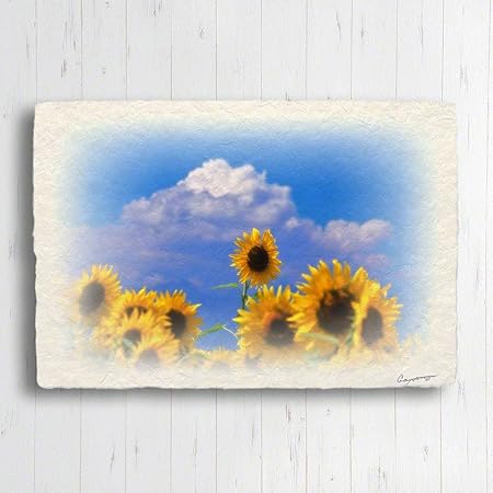 Amazon Co Jp 和紙 ポストカード 花 夏 黄色 入道雲と顔を出したひまわりの花 風水 玄関 に 飾る 絵 絵画 金運 おしゃれ インテリア トイレ 和風 アイテム グッズ ホーム キッチン