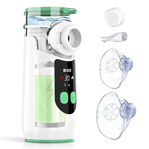 Mesh Nebuliser for Adults Kids Children Baby, Rechargeable USB C Nebuliser Inhaler with Digital DisplayTiming Self-Cleaning, Quiet Portable Nebuliser Machine with 2 Masks and Mouthpiece for Home Use