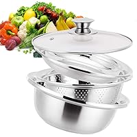3 in 1 kitchen Stainless Steel Strainer/Colander & Bowl Sets with Lid, Detachable Colanders Strainers Set, Space-Saver…