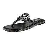 Guess Women's Saima Flat Sandal, Black Crystal 002, 9