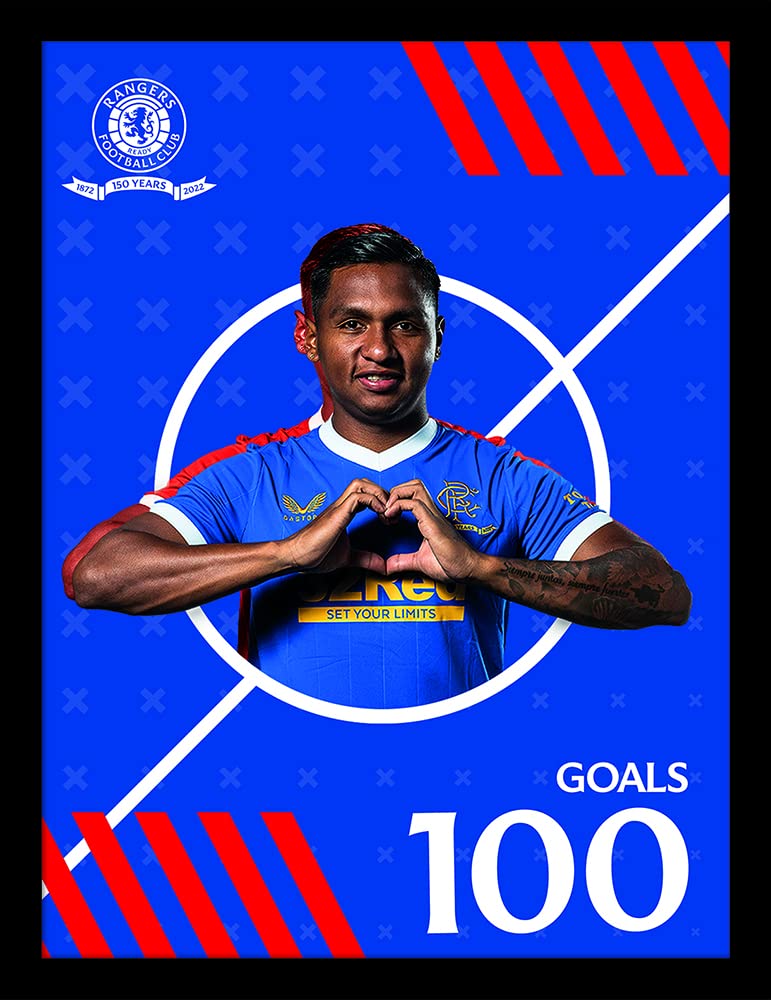 Pyramid International Rangers FC Memorabilia Players Framed Print Officially Licensed (Morelos 100 Goals),30x40
