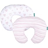 Biloban Nursing Pillow Cover 2 Pack for Boppy Pillow 100% Stretchy Cotton Large Zipper Super Soft & Breathable Infant Support Breastfeeding Cover for Moms or Little Girl Gifts
