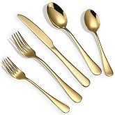 Briout Gold Silverware Set, 20 Piece Golden Cutlery Set Service for 4, Stainless Steel Flatware Set Include Spoons Forks Knives Tableware Utensil Set for Kitchen Home Restaurant, Shiny Gold Polished