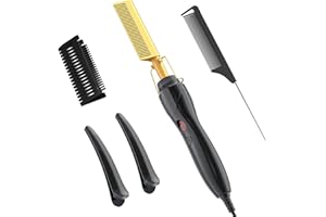 MBAGWMH Hot Comb, Electric Hot Comb, Professional High Heat Ceramic Hair Press Comb, Multifunctional Copper Hair Straightener for American African Hair - Gold