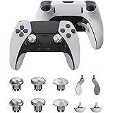 CHARM FOCUS Metal Thumbsticks & Back Paddles for PS5 Edge Controller, Analog Thumb Sticks Caps Replacement Kit for PS5 Dual Sense Edge Stick Module, 6 Joysticks, 4 Back Buttons, Silver