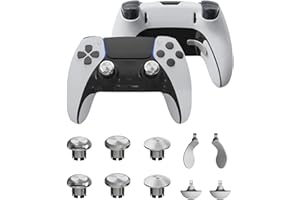 CHARM FOCUS Metal Thumbsticks & Back Paddles for PS5 Edge Controller, Analog Thumb Sticks Caps Replacement Kit for PS5 Dual Sense Edge Stick Module, 6 Joysticks, 4 Back Buttons, Silver
