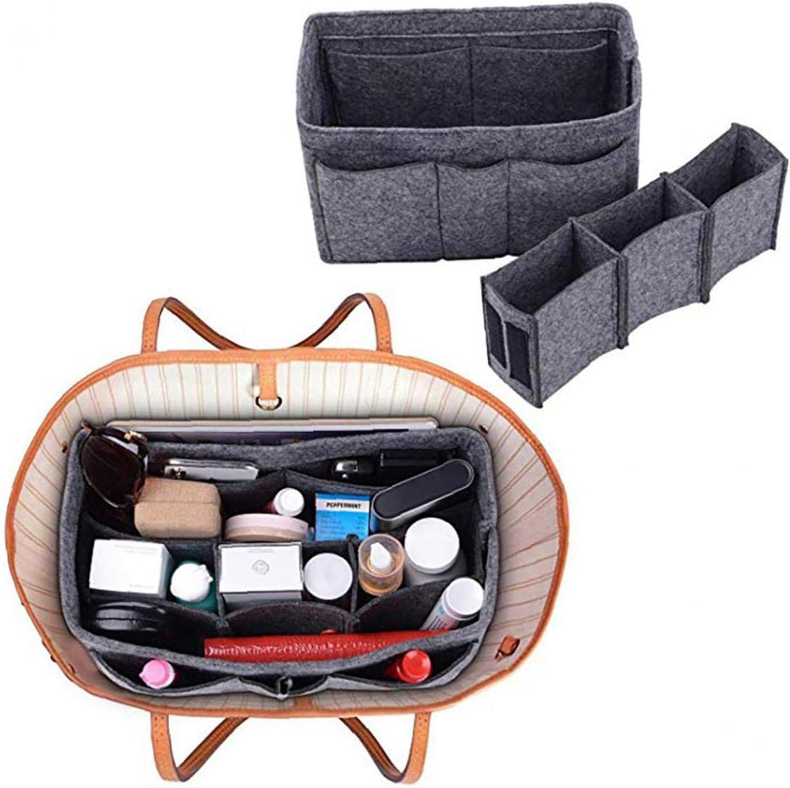 Felt Insert Bag Makeup Organizer Purse Felt Tote Handbag Multifunctional Bag in Bag Organizer (dark Grey)1pc