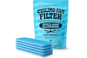 BIODEFENSOR Ceiling Fan Filters for Blades – Dust-Lock Adhesive Traps & Prevents Re-Circulation of Dust, Pet Dander, Pollen, Spores – Perfect for Pet Owners – Easy Peel & Stick, Made in USA (5-Pack)