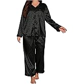 SHENHE Women's Plus Size Leopard Satin Pajamas Set Button Down Pjs Long Sleeve Top and Pants Sleepwear