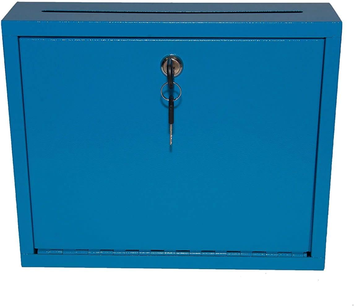AdirOffice Multi Purpose Mail Box with Lock - Heavy Duty Drop Box - Commercial Suggestion Box -Wall Mountable Safe and Secure Ballot Box - 3" x 10" x 12" - Blue : Office Products