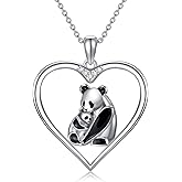 LWXIE Diamond Panda Necklace S925 Sterling Silver Panda Necklace for Women 18+2Inch