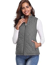 Fuinloth Women's Quilted Vest, Stand Collar