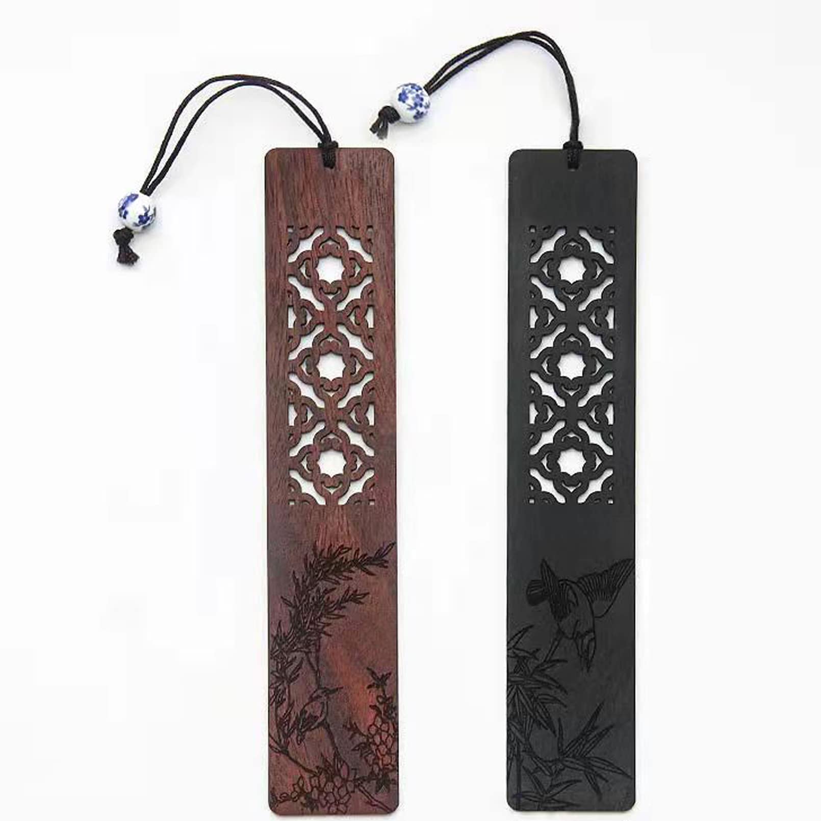 ABBCDTT Bookmark, Natural Wood Bookmark with Blue and White Porcelain Pendant, Pack of 2