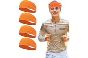 SRLLBBY Sport Sweatbands for Men and Womem, 4 Pack, Double-Layer Workout Headbands, Sweat Wicking Hairbands for Running