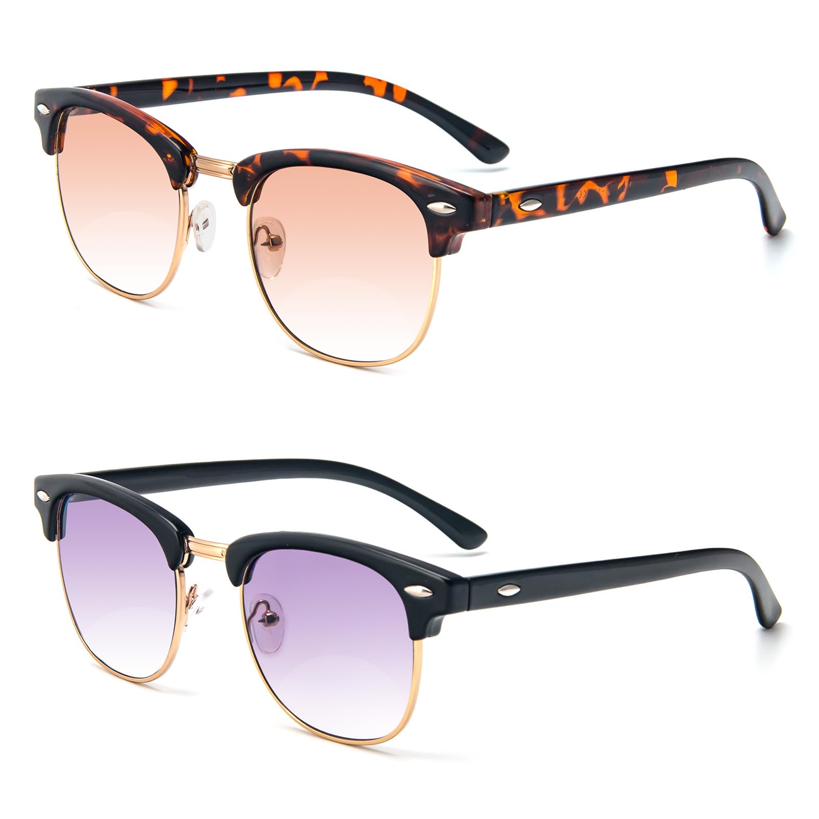 KoKoBin 2 Pack Bifocal Reading Sunglasses UV400 Protection Retro metal Glasses Anti Blue Light for Women Computer Readers (2 Pack, 1, diopters)