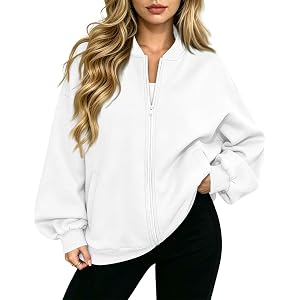 Womens Oversized Sweatshirt Lightweight Fleece Fall Winter Zip Up Jacket | Soft Comfy Breathable Long Sleeve Full Zip Casual