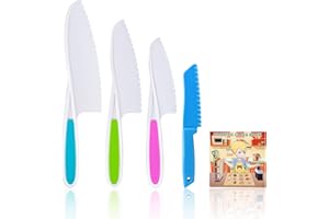 FUQUN Knives for Kids 4Pcs, Nylon Kids Kitchen Knife with Crinkle Cutter, Children's Cooking Knives in 4 Sizes & Colors, Serrated Edges, Kids Knifes for Real Cooking