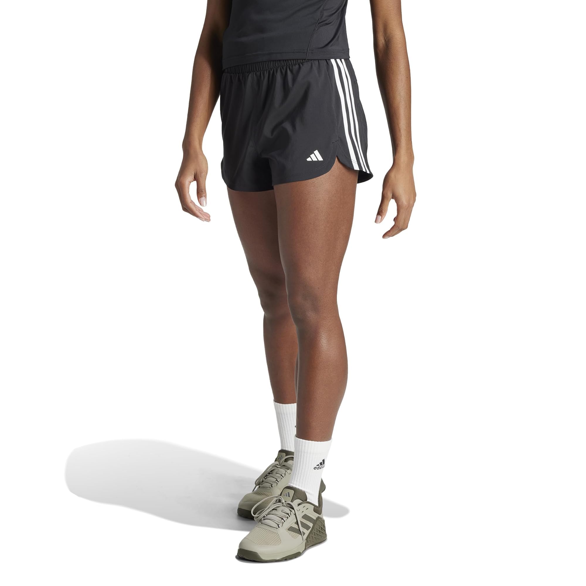 Photo 1 of adidas Women's Pacer Training 3-Stripes Woven High-Rise Shorts, Black/White, Medium/3" Inseam