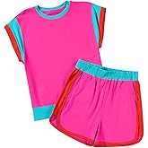 blibean Girls Summer Clothes Sets Kids Colorblock Matching Outfits Size 6-15 Years