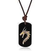 COAI Genuine Leather Necklace for Men Women, Dragon Phoenix Black Obsidian Necklace for Men