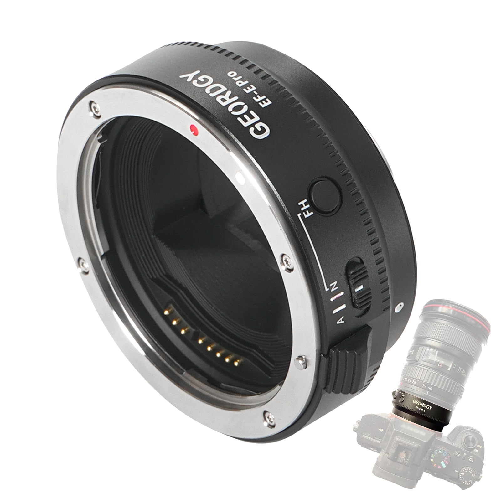 Photo 1 of GEORDGY Lens Mount Adapter, EF-SE Pro for Canon EF/EF-S Lenses, Compatible with Sony E-Mount Series Cameras, Custom Assignable Functions to Focus Lock Button