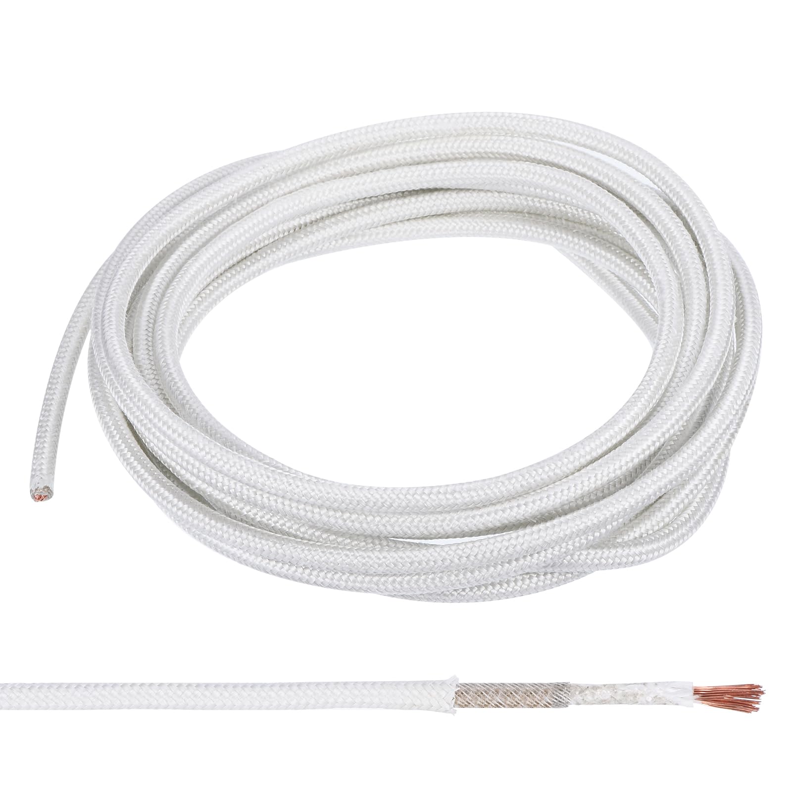 PATIKIL 14.8Ft 9 AWG High Temperature Wire, -60-350 Degrees Celsius Mica Glass Fiber Electronic Wire Insulated Heat Resistant Electronical Flexible Cable for Lamp Boiler Heater, White