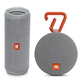 JBL Flip 4 Portable Waterproof Bluetooth Speaker and Clip 2 Waterproof Portable Bluetooth Speaker (Gray)
