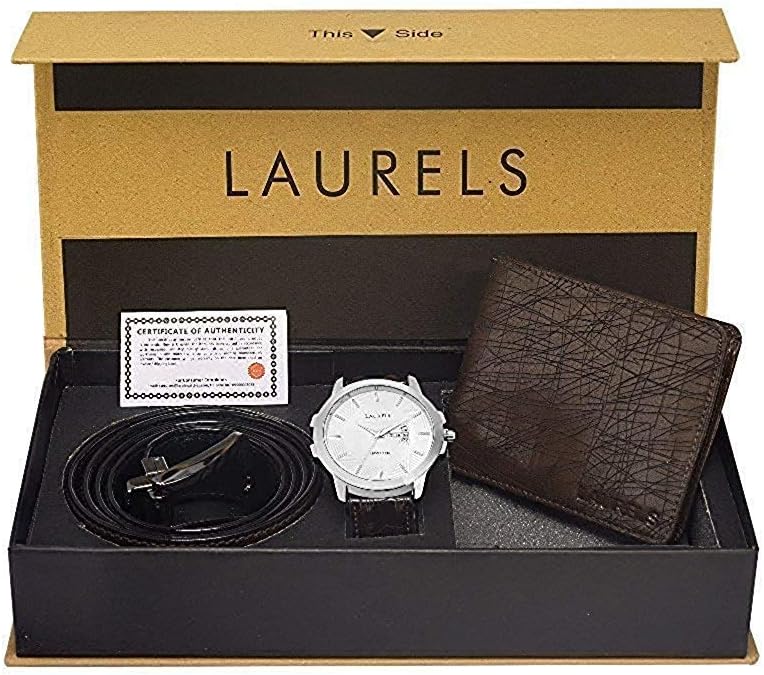 Laurels Analogue White Dial Men's Watch , Wallet & Belt Combo - Cp-Inc-601-Hrnt-09-Vt-0209