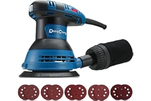 Dong Cheng 5-Inch Random Orbital Sander 3 Amp 12000OPM, 6 Variable Speeds, with 10pcs Sandpaper & Detachable Dust Bag, Sanding for Woodworking, Refinish Furniture & Remove Varnish